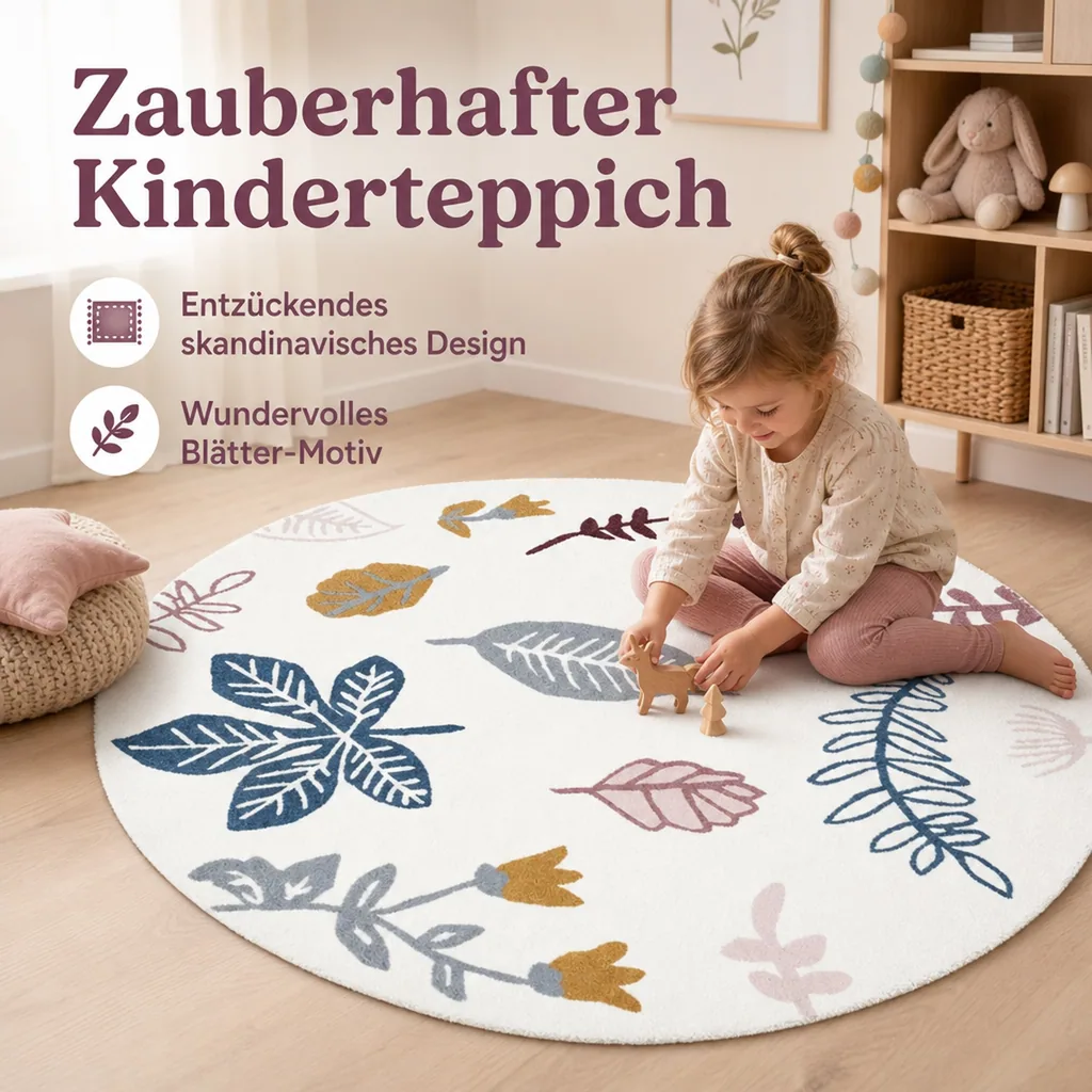 Cam Cam Teppich Blätter creme rosa