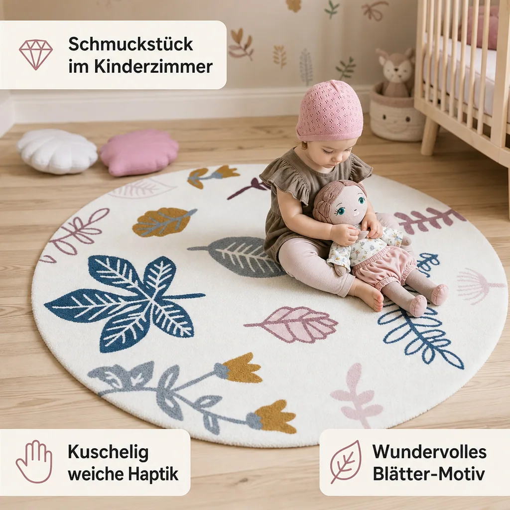 Cam Cam Teppich Blätter creme rosa