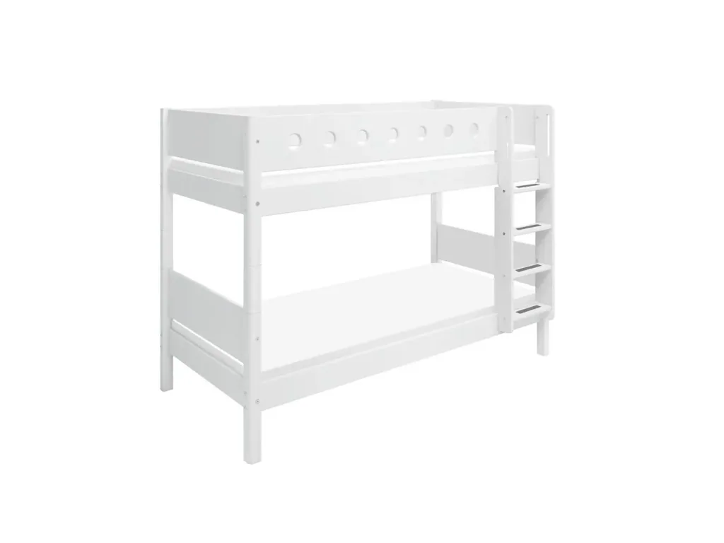 FLEXA Kinderbett, Etagenbett mit Gerader Leiter – Hochwertiges MDF und Kiefer, 90x200 cm, Platzsparende Lösung, Farbe: weiss