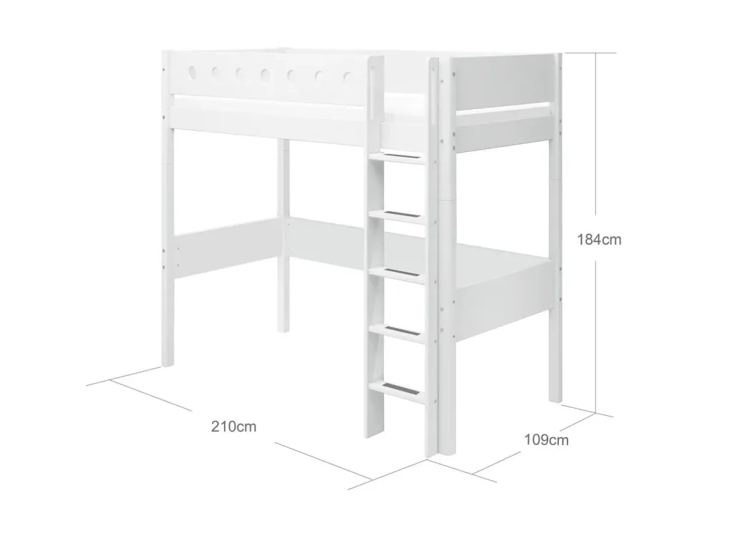 FLEXA Modulares Etagenbett, Hochbett, Halbhohes bett für Kinder - MDF und Kiefer, 90x200 cm, Mit Rutschfester Leiter, Farbe: weiss