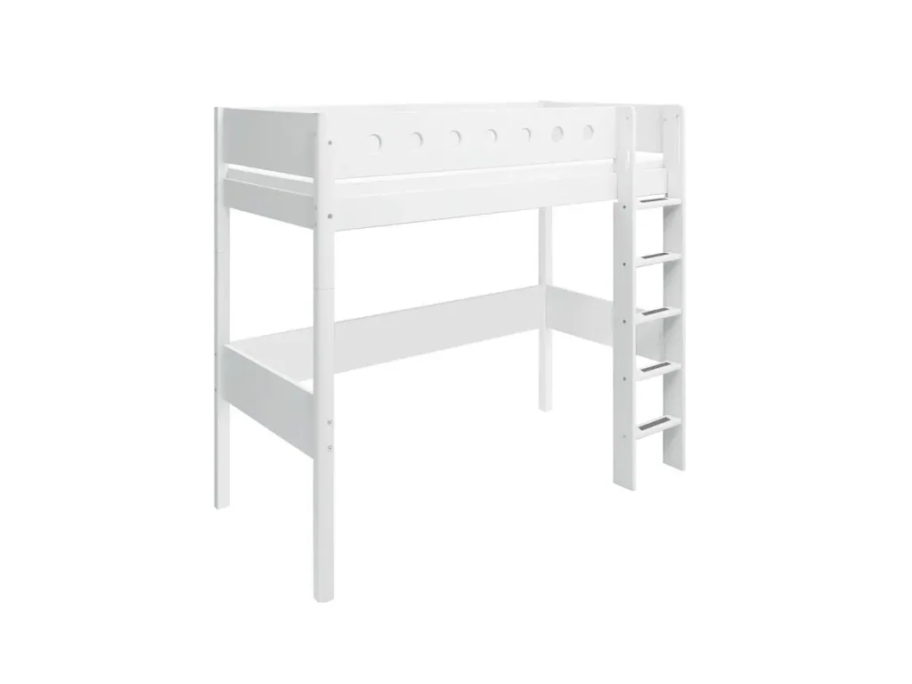FLEXA Modulares Etagenbett, Hochbett, Halbhohes bett für Kinder - MDF und Kiefer, 90x200 cm, Mit Rutschfester Leiter, Farbe: weiss