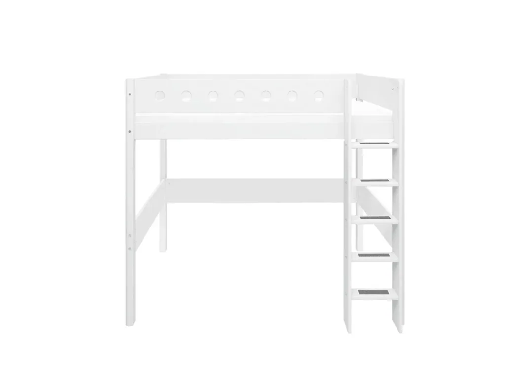 FLEXA Modulares Etagenbett, Hochbett, Halbhohes bett für Kinder - MDF und Kiefer, 90x200 cm, Mit Rutschfester Leiter, Farbe: weiss