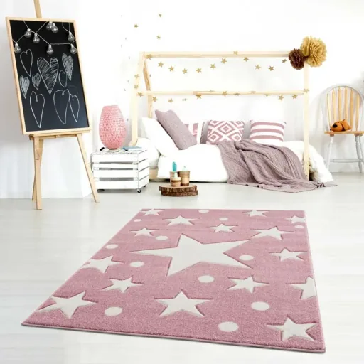 Livone Teppich Estrella Stern & Konfetti rosa, Teppichgrösse: 120 x 180 cm