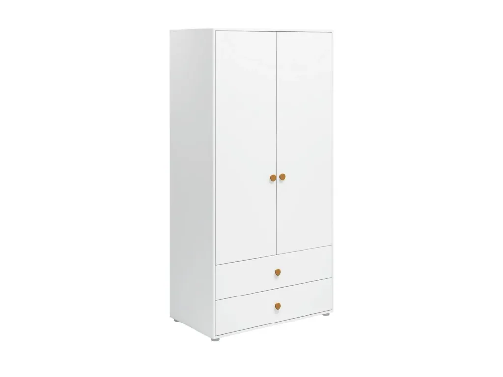 Flexa Kleiderschrank - Roomie, 2 Türen + 2 Schubladen, Farbe: Weiß/Senf