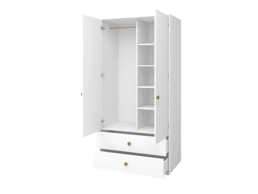 Flexa Kleiderschrank - Roomie, 2 Türen + 2 Schubladen, Farbe: Weiß/Senf