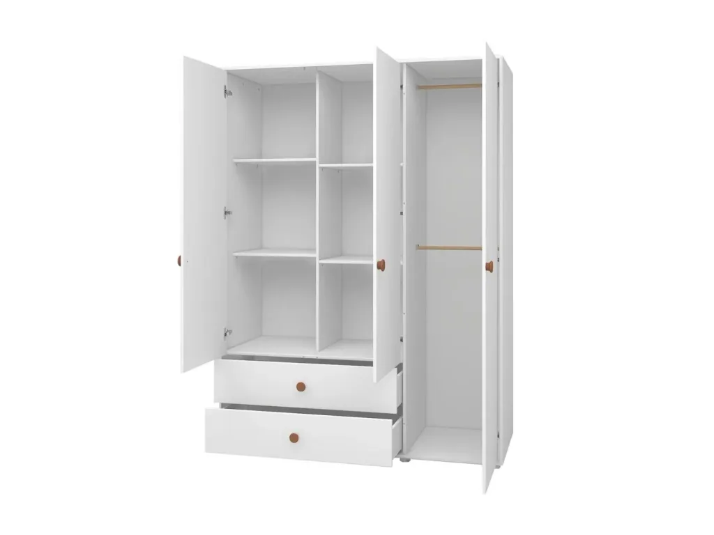 Flexa Kleiderschrank - Roomie, 3 Türen + 2 Schubladen, Farbe: Weiß/Rouge