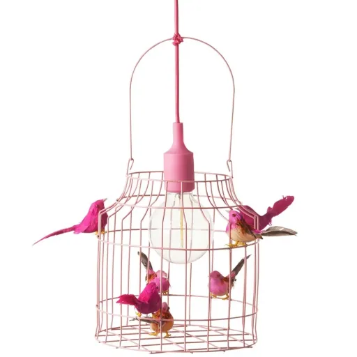 Dutch Dilight Pendellampe rosa Vögelchen rosa, Größe: mittel 52 x 35 cm