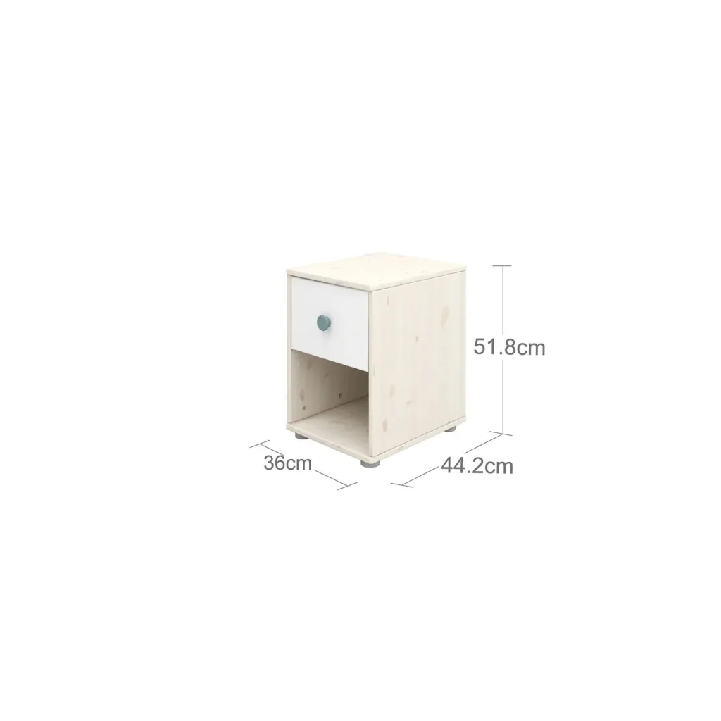 Flexa Kommode - Classic, mit 1 Schublade, 36x51,8 cm, Farbe: Weiß gekalkt / Weiß / Türkis