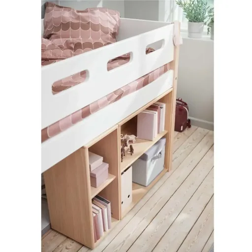 Flexa Nor halbhohes Bett Leiter schräg weiß / Eiche