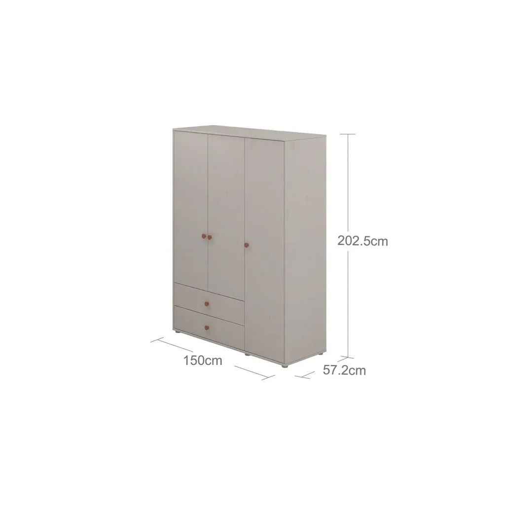 Flexa Kleiderschrank - Classic, 150x202,5 cm, Farbe: Grau gekalkt / Grau gekalkt / Rouge