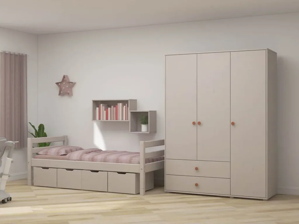 Flexa Kleiderschrank - Classic, 150x202,5 cm, Farbe: Grau gekalkt / Grau gekalkt / Rouge