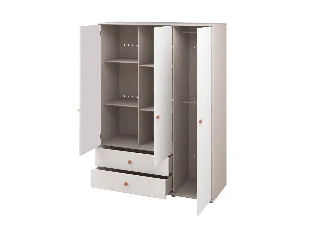 Flexa Kleiderschrank - Classic, 150x202,5 cm, Farbe: Grau gekalkt / Weiß / Rouge