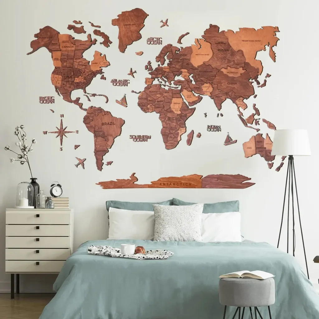 Weltkarte holz, Landkarte Welt, Weltkarte Wanddeko 3D - Enjoy The Wood, Eiche Prime, Weltkarte Größe: L
