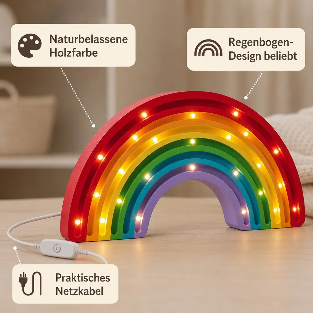 Little Lights Nachtlicht Kinder, Nachtlampe Regenbogen - 100% Kiefernholz natur, Farbe: Klassisch