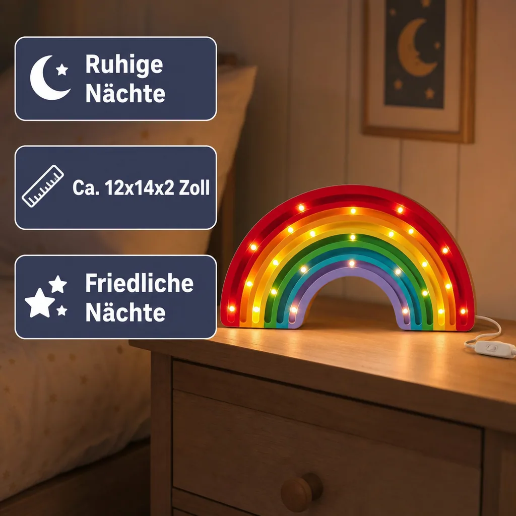 Little Lights Nachtlicht Kinder, Nachtlampe Regenbogen - 100% Kiefernholz natur, Farbe: Klassisch