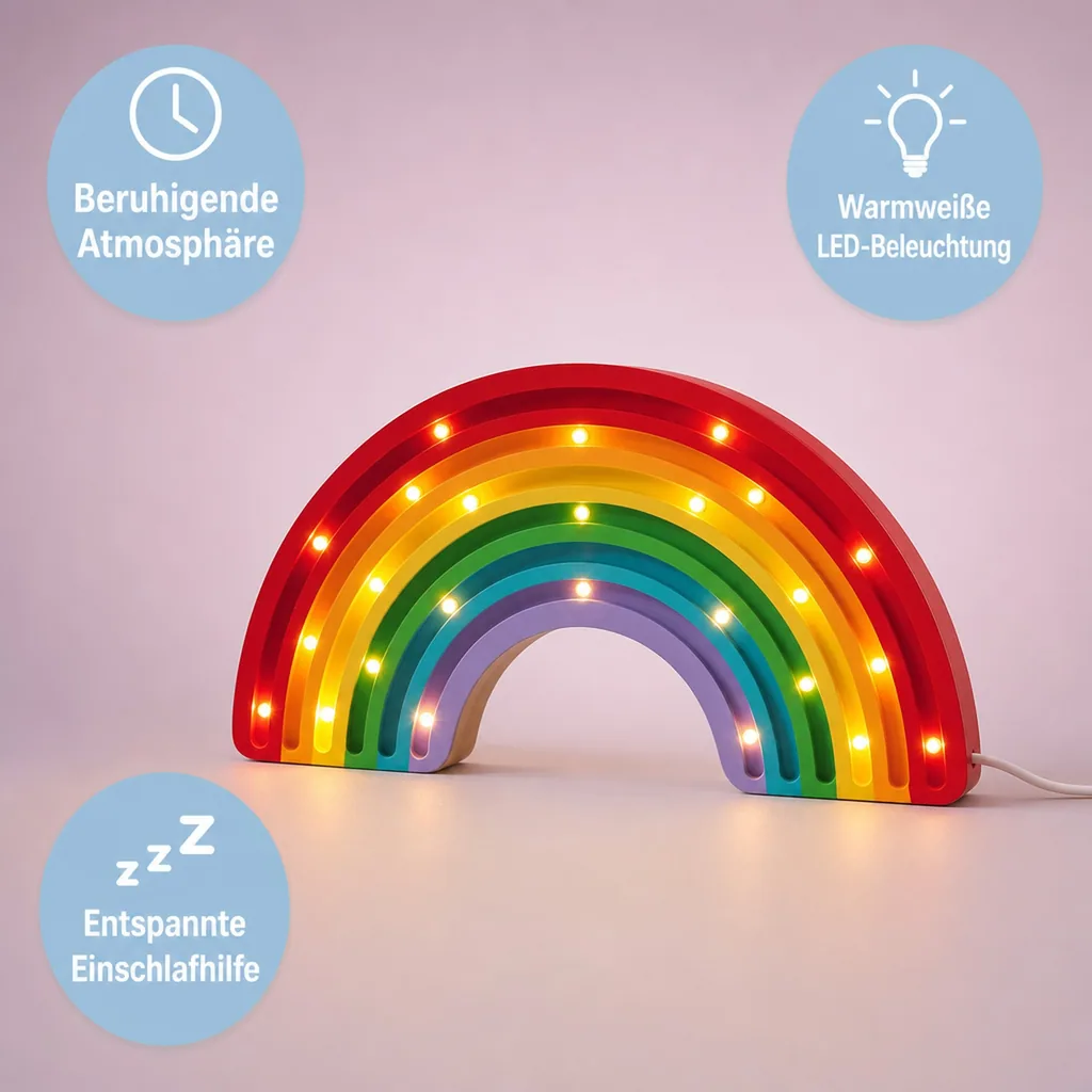 Little Lights Nachtlicht Kinder, Nachtlampe Regenbogen - 100% Kiefernholz natur, Farbe: Klassisch