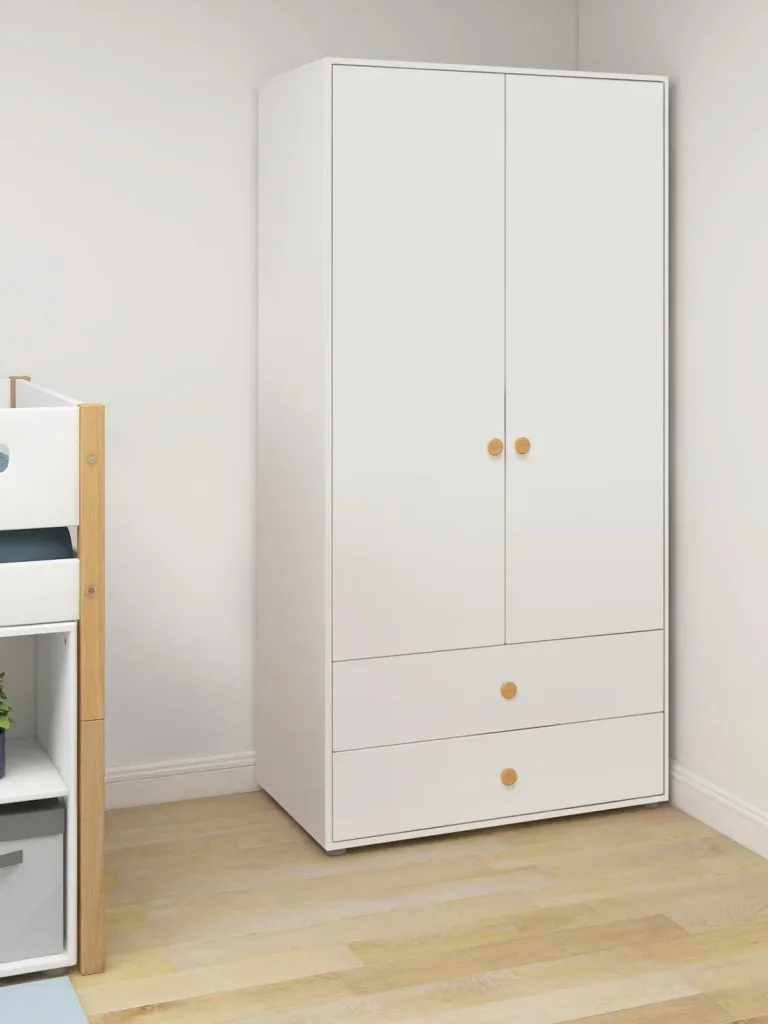 Flexa Kleiderschrank - Roomie, 2 Türen + 2 Schubladen, Farbe: Weiß/Eiche