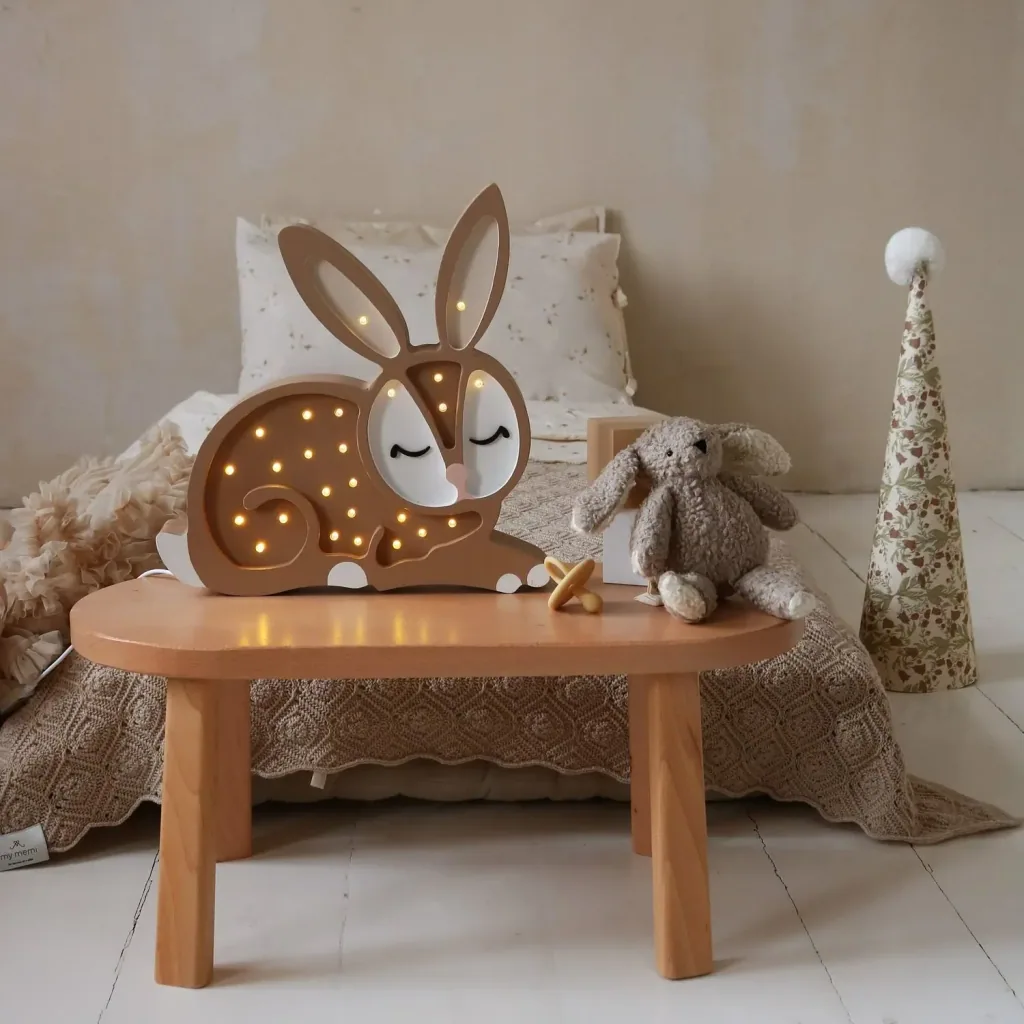 Little Lights Nachtlicht Kinder, Nachtlampe Hase - 100% Kiefernholz natur, Farbe: Schokolade