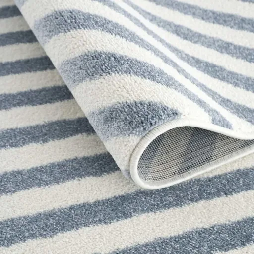Livone Teppich Stern & Diagonal Streifen blau, Teppichgrösse: 120 x 180 cm