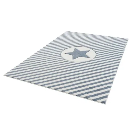 Livone Teppich Stern & Diagonal Streifen blau, Teppichgrösse: 120 x 180 cm