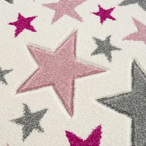 Livone Teppich Stella Sterne rosa grau rund, Teppichgrösse: Ø 133 cm