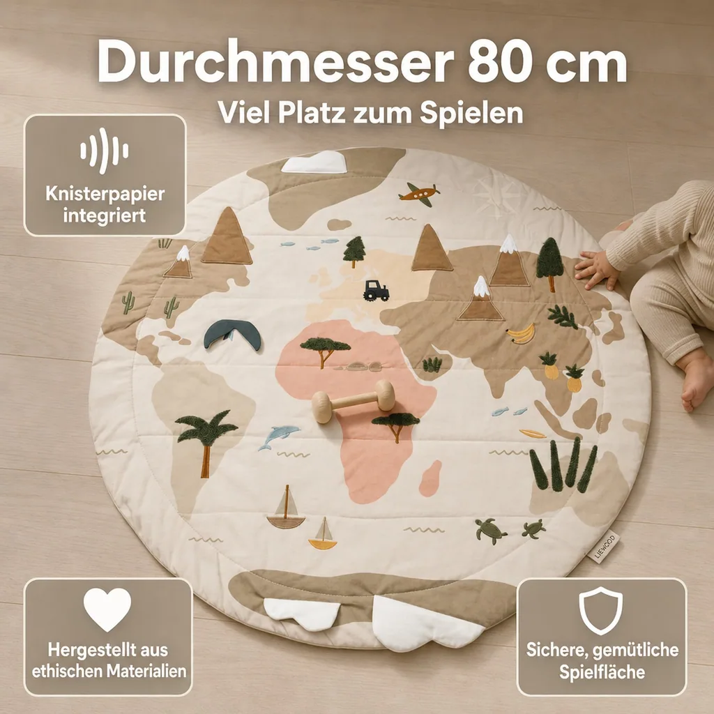Liewood Krabbeldecke baby, Spieldecke, Aktivitätsdecke - Adonna, Farbe: Weltkarte / Sandy