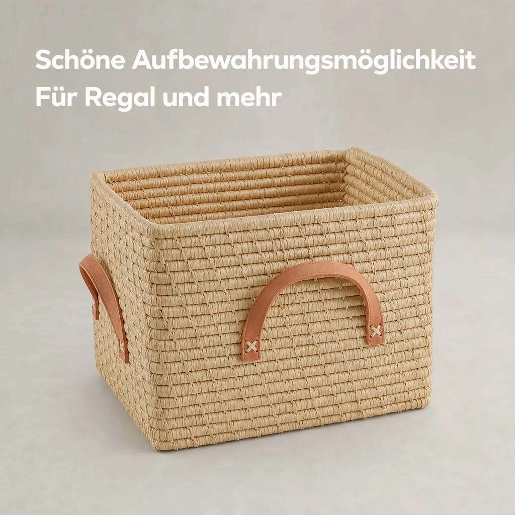 Rice Bastkorb Ledergriffe natur 30 x 30