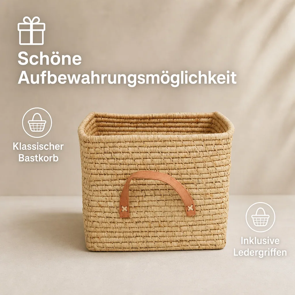 Rice Bastkorb Ledergriffe natur 30 x 30