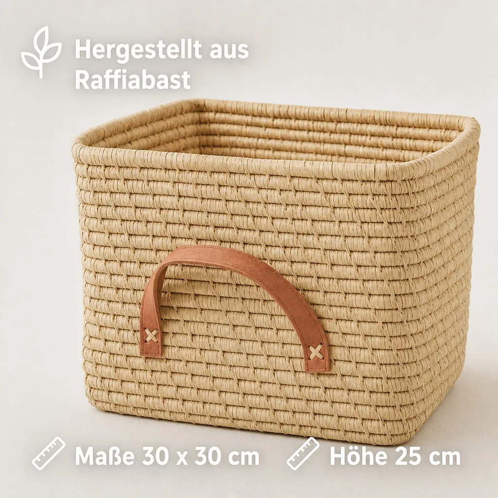 Rice Bastkorb Ledergriffe natur 30 x 30