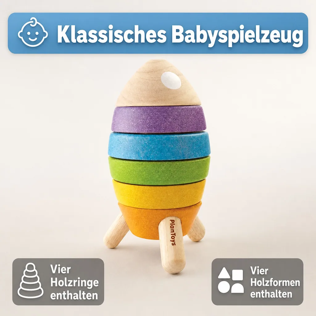 Plan Toys Stapelturm Rakete bunt