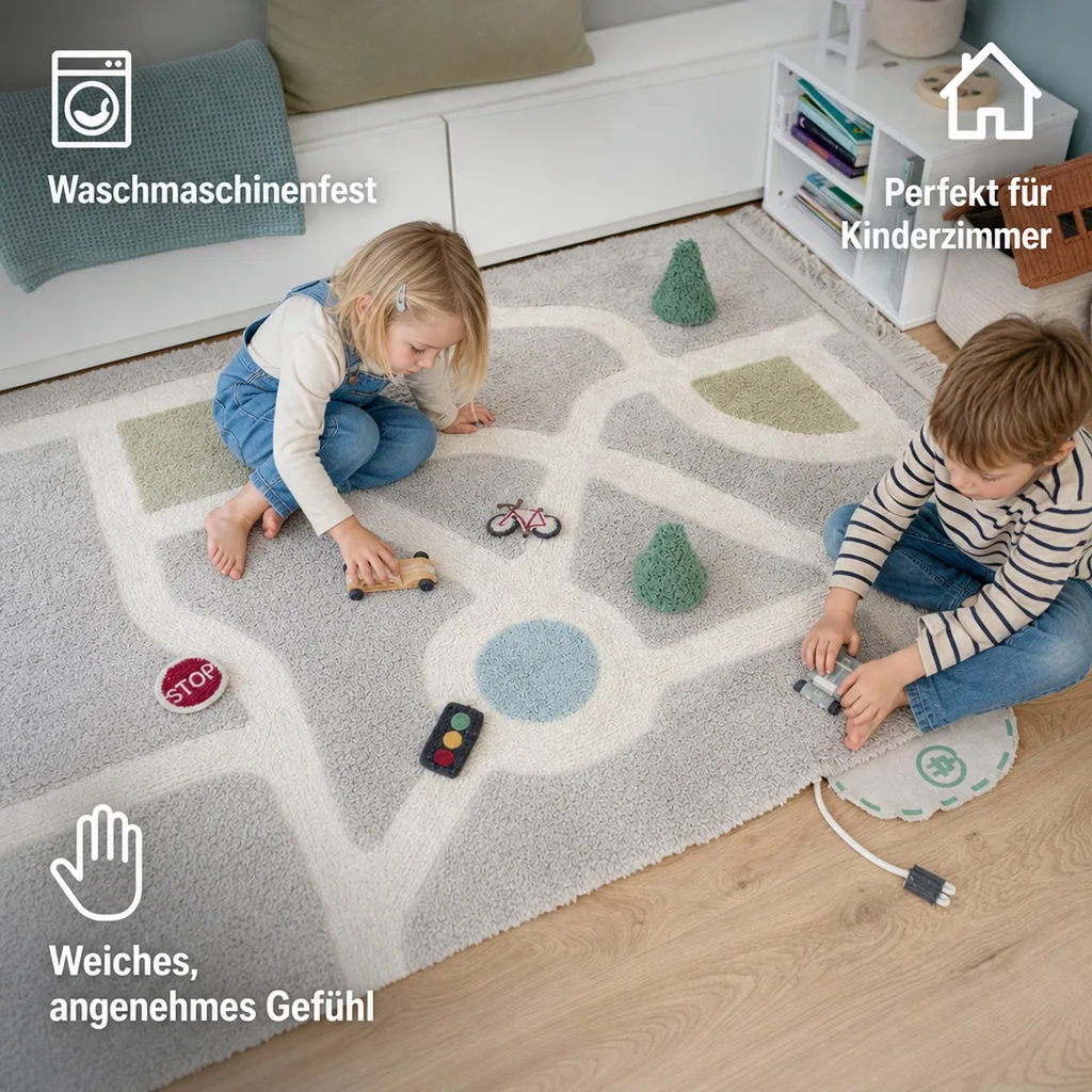 Lorena Canals Waschbarer Teppich, Spielteppich - Ecocity, 120 x 170 cm