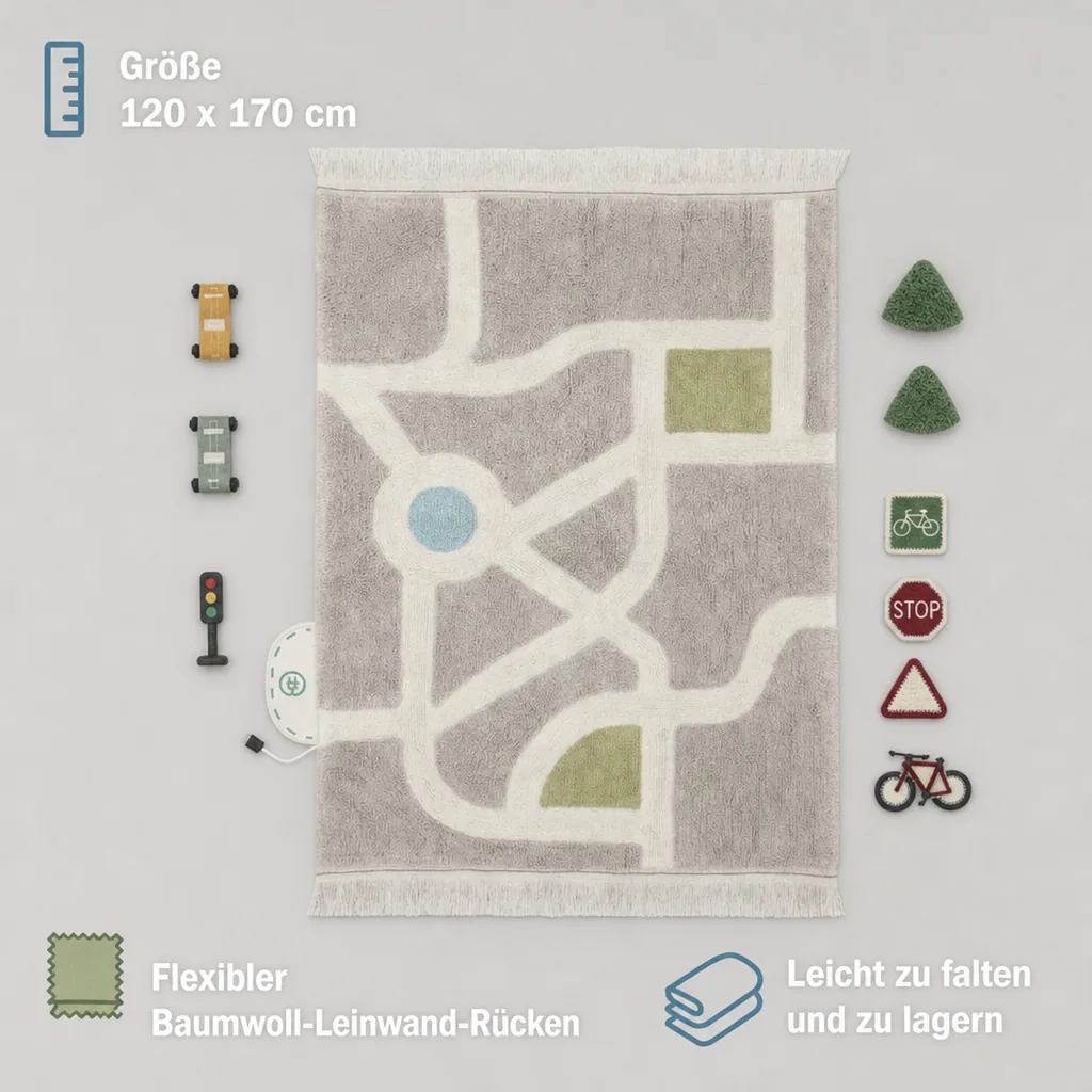 Lorena Canals Waschbarer Teppich, Spielteppich - Ecocity, 120 x 170 cm