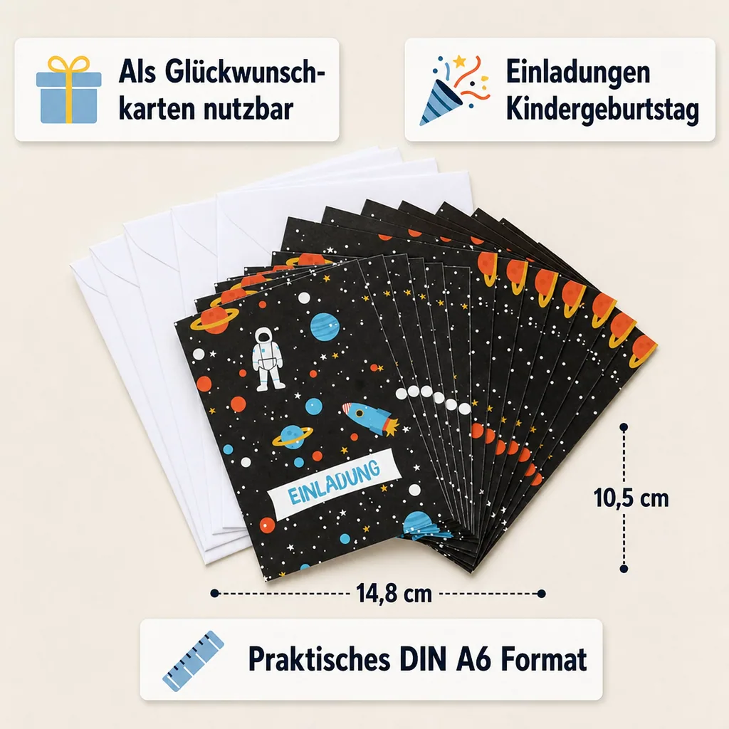 Ava & Yves Einladungskarten Set Rakete