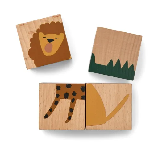 Liewood Puzzle, Holz Puzzle, Holzwürfel - Aage, Farbe: Monster / Nature