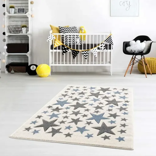Livone Kinderteppich Stella Sterne blau grau, Teppichgrösse: 160 x 230 cm