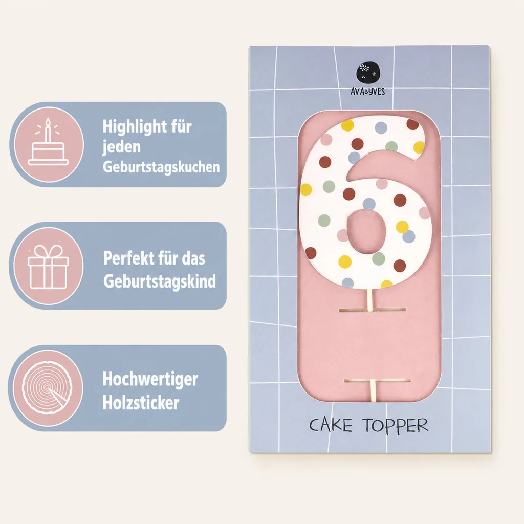Ava & Yves Cake Topper Zahl "6"