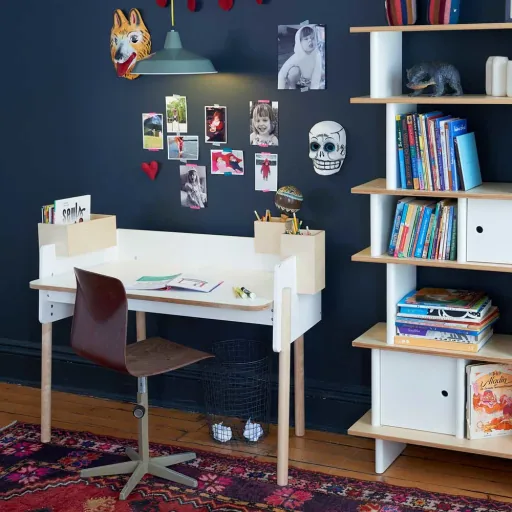 Oeuf Bücherregal Mini Library schmal Walnuss mit weiß