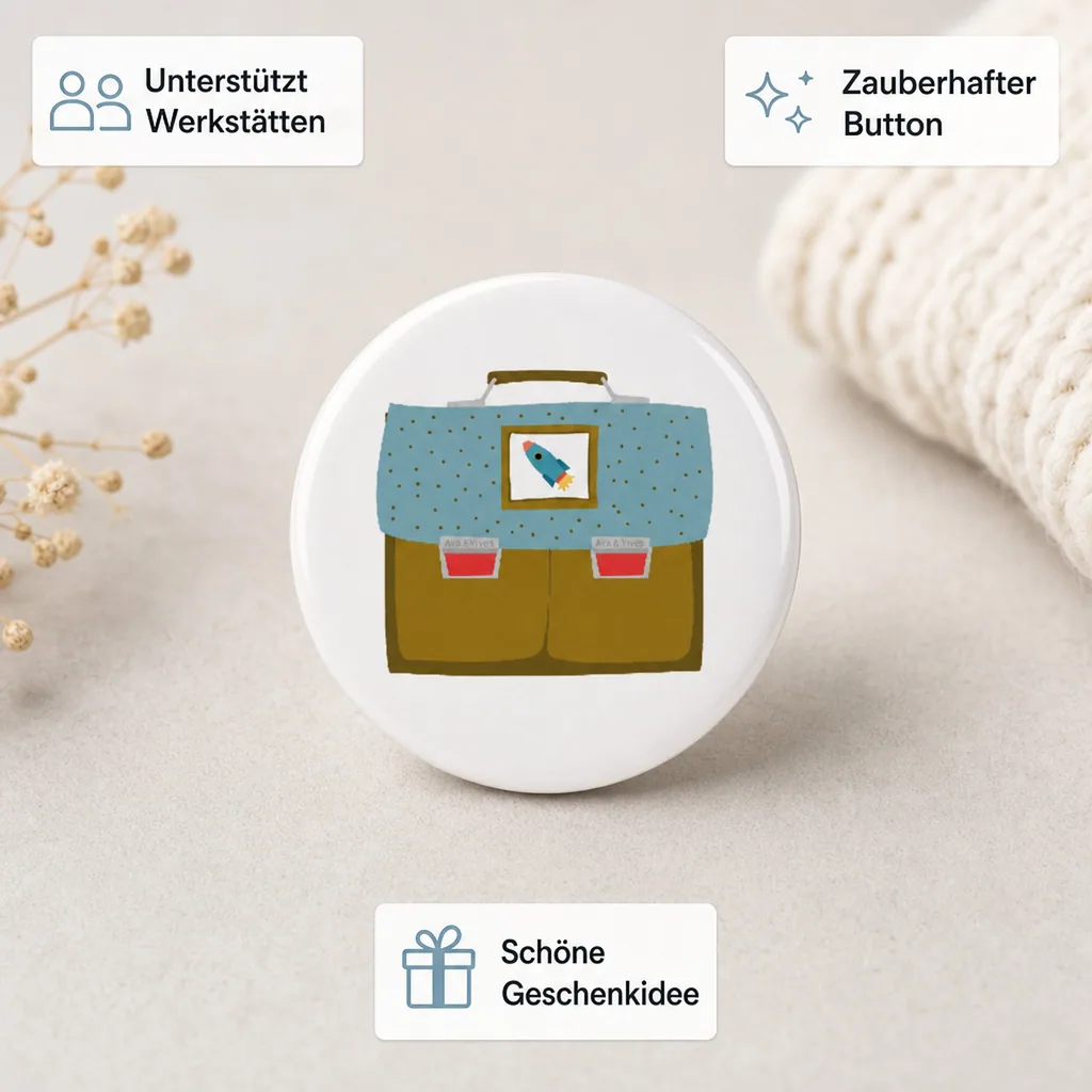 Ava & Yves Kinder Button / Anstecker Ranzen blau