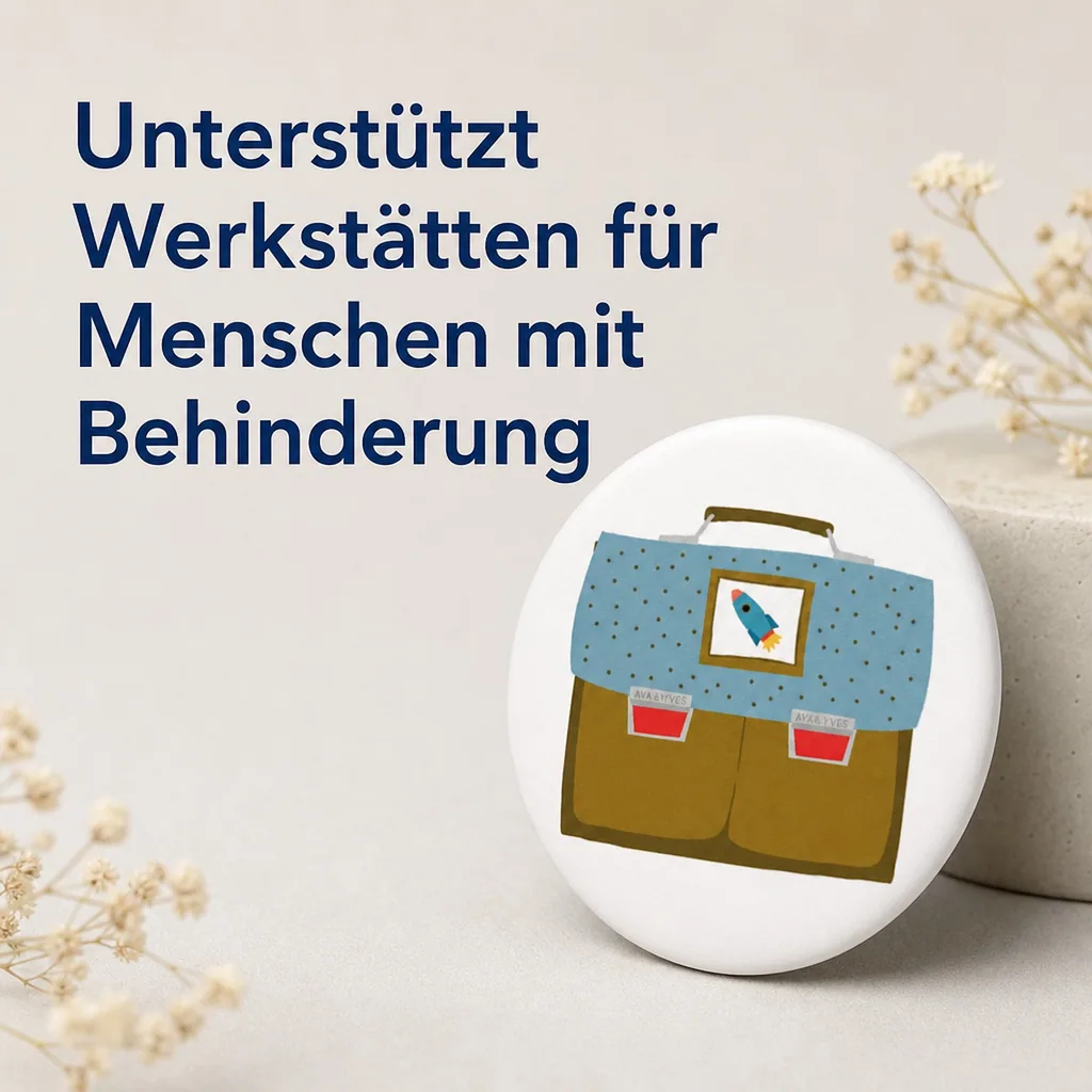 Ava & Yves Kinder Button / Anstecker Ranzen blau