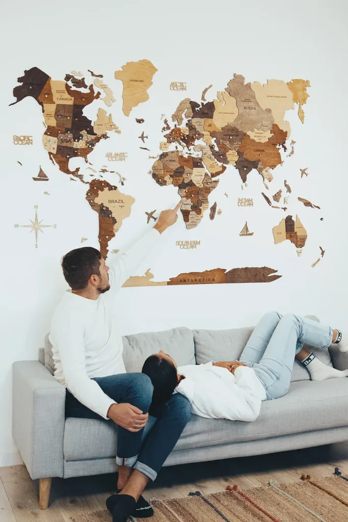 Weltkarte Holz, Landkarte Welt, Weltkarte Wanddeko 3D - Enjoy The Wood, Multicolor Prime, Weltkarte Größe: XXL