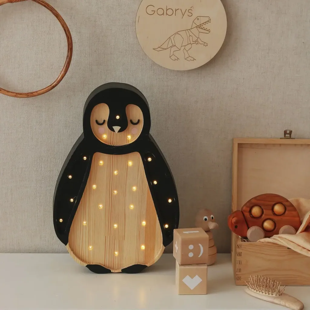 Little Lights Nachtlicht Kinder, Nachtlampe Pinguin - 100% Kiefernholz natur, Farbe: Arktisches Holz