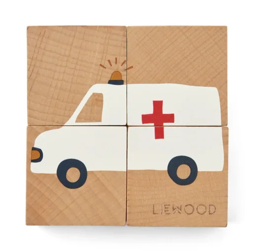 Liewood Puzzle, Holz Puzzle, Holzwürfel - Aage, Farbe: Vehicle / Nature