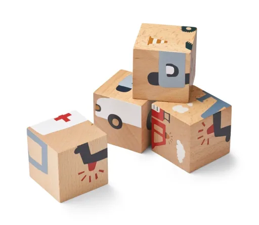 Liewood Puzzle, Holz Puzzle, Holzwürfel - Aage, Farbe: Vehicle / Nature