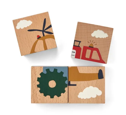 Liewood Puzzle, Holz Puzzle, Holzwürfel - Aage, Farbe: Vehicle / Nature