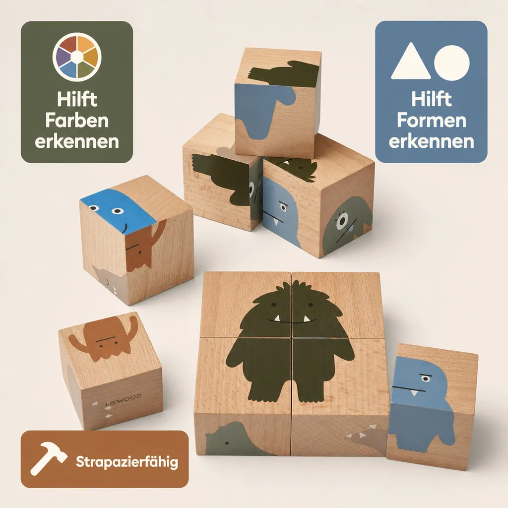Liewood Puzzle, Holz Puzzle, Holzwürfel - Aage, Farbe: Vehicle / Nature