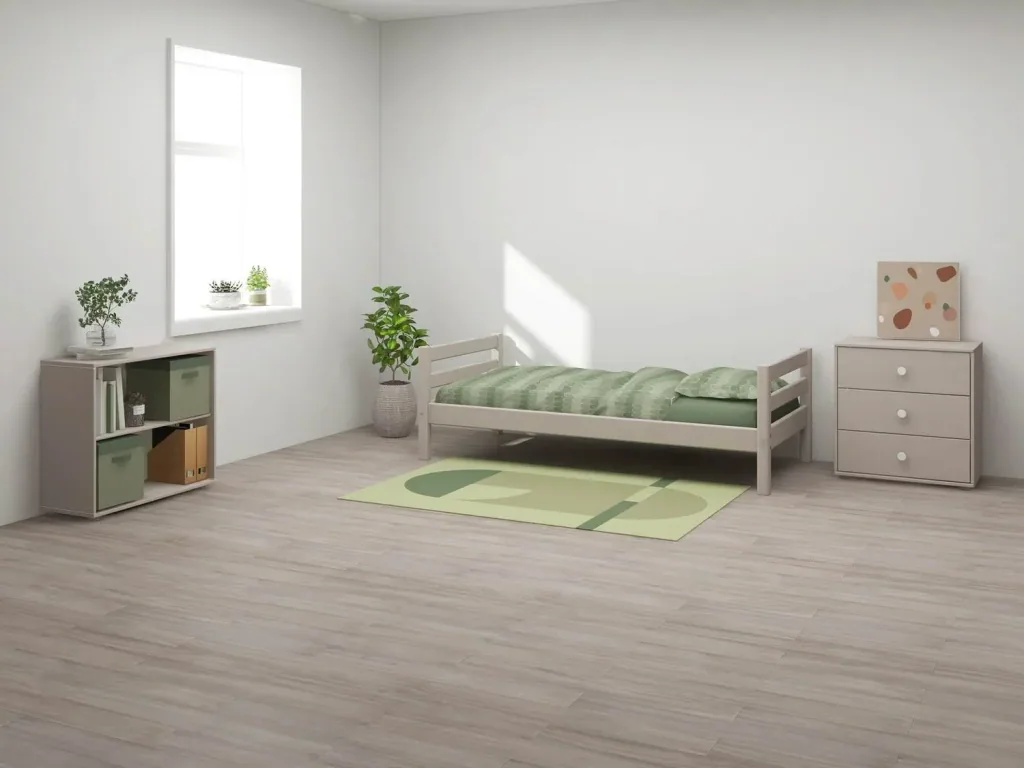 FLEXA Einzelbett, Juniorbett - Classic, Massivholz Kiefer, 90x200 cm, Integrierter Lattenrost, Farbe: Grau gewaschene Kiefer