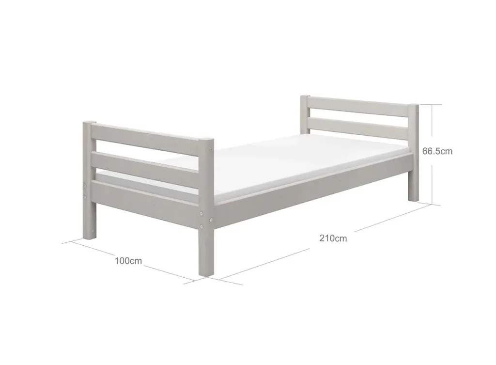 FLEXA Einzelbett, Juniorbett - Classic, Massivholz Kiefer, 90x200 cm, Integrierter Lattenrost, Farbe: Grau gewaschene Kiefer