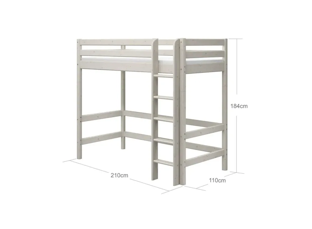 FLEXA Classic Etagenbett, Hochbett, Kiefer - Sicheres & Mitwachsendes Kinderhochbett mit Rutschfester Leiter, 90x200 cm, Farbe: Weiß gewaschene Kiefer