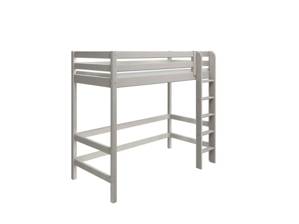FLEXA Classic Etagenbett, Hochbett, Kiefer - Sicheres & Mitwachsendes Kinderhochbett mit Rutschfester Leiter, 90x200 cm, Farbe: Grau gewaschene Kiefer