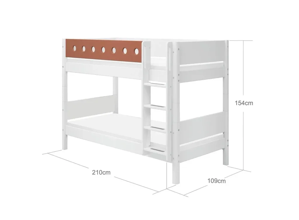 FLEXA Kinderbett, Etagenbett mit Gerader Leiter – Hochwertiges MDF und Kiefer, 90x200 cm, Platzsparende Lösung, Farbe: Weiß/Errröten